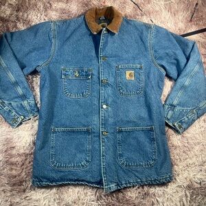 Vintage Carhartt Chore Blue Denim Blanket Lined Mens Size L jacket
